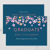 Invitation Fête de remise de diplôme florale rose simple mode (Devant / Derrière)