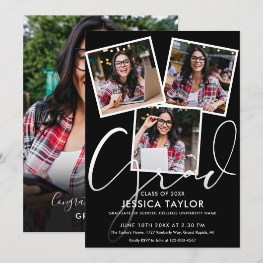 Invitation Fête de remise de diplôme moderne avec 4 photos (Devant / Derrière)