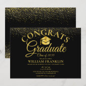 Invitation Fête de remise de diplôme moderne noir et or avec  (Devant / Derrière)