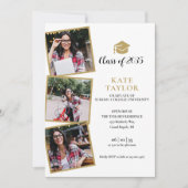 Invitation Fête de remise de diplôme noire et dorée 4 photos (Devant)