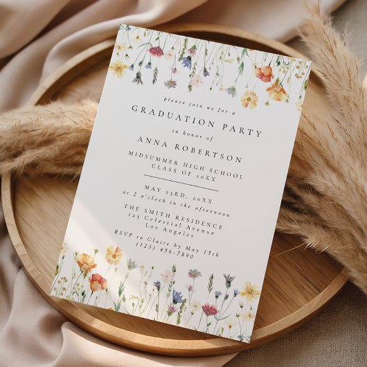 Invitation Fête de remise de diplôme Pastel Boho Fleur Sauvag