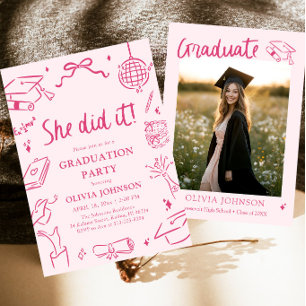 Invitation Fête de remise de diplôme rose, réalisée par une m