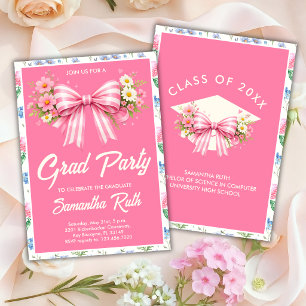 Invitation Fête de remise de diplômes avec ruban de fleurs sa