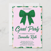 Invitation Fête de remise de diplômes avec ruban gingham vert (Devant)