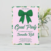 Invitation Fête de remise de diplômes avec ruban gingham vert (Debout devant)