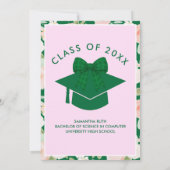 Invitation Fête de remise de diplômes avec ruban gingham vert (Dos)