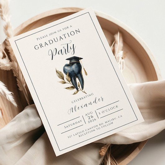 Invitation Fête de remise de diplômes Blue Laurel Tooth