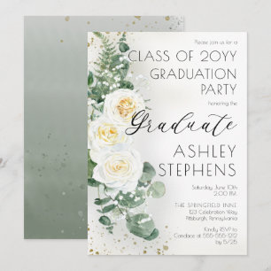 Invitation Fête de remise de diplômes Boho White Roses Eucaly
