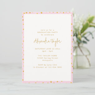 Invitation Fête de remise de diplômes Confetti Rose et Or Élé