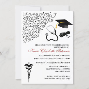 Invitation Fête de remise de diplômes d'infirmière avec doodl