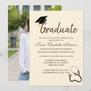 Invitation Fête de remise de diplômes d'infirmière avec photo