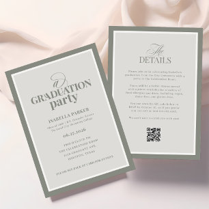 Invitation Fête de remise de diplômes élégante Vert Sauge   C