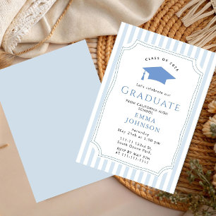 Invitation Fête de remise de diplômes élégante vintage bleu b