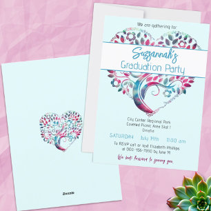 Invitation Fête de remise de diplômes en forme d'arbre en cœu