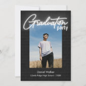 Invitation Fête de remise de diplômes en néon noir et blanc (Devant)