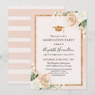 Invitation Fête de remise de diplômes florale moderne rose et