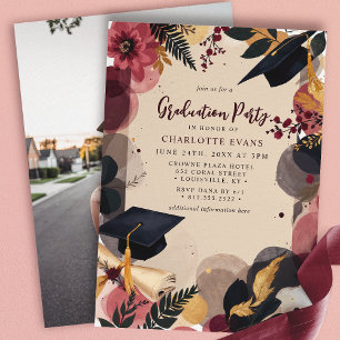 Invitation Fête de remise de diplômes Florale Or Bourgogne