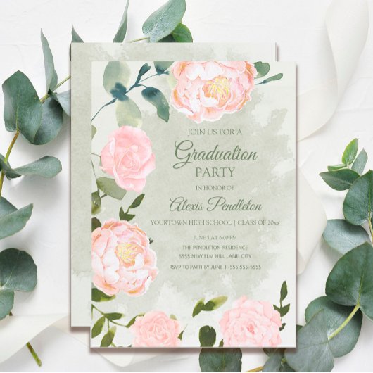 Invitation Fête de remise de diplômes florale rose printanièr