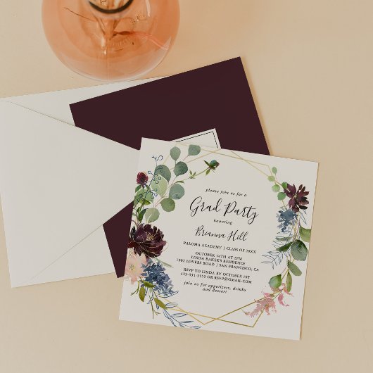 Invitation Fête de remise de diplômes géométrique or Bourgogn