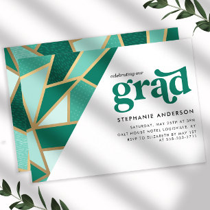 Invitation Fête de remise de diplômes géométrique verte et or