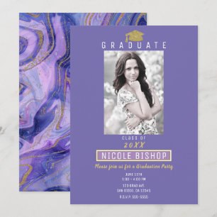Invitation Fête de remise de diplômes glamour Marbre Violet P