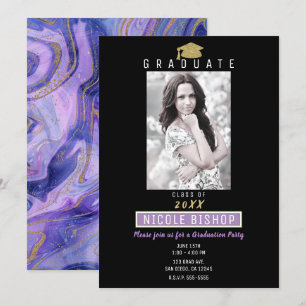 Invitation Fête de remise de diplômes glamour Marbre Violet P
