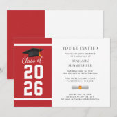 Invitation Fête de remise de diplômes moderne simple rouge bl (Devant / Derrière)