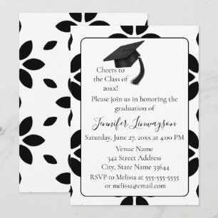 Invitation Fête de remise de diplômes pétale noir et blanc mo