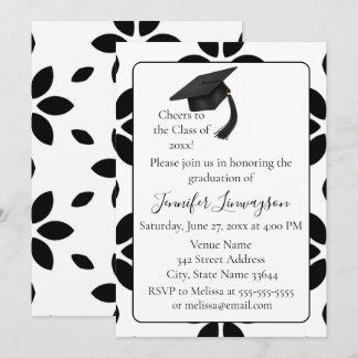 Invitation Fête de remise de diplômes pétale noir et blanc mo
