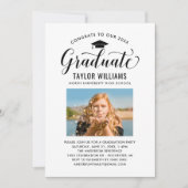 Invitation Fête de remise de diplômes Photo Bleue Calligraphi (Devant)