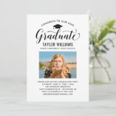 Invitation Fête de remise de diplômes Photo Bleue Calligraphi (Debout devant)