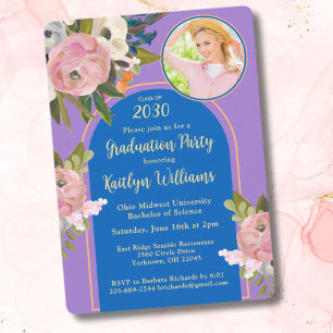Invitation Fête de remise de diplômes photo florale rose aqua