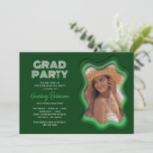 Invitation Fête de remise de diplômes photo verte rétro wave (Debout devant)