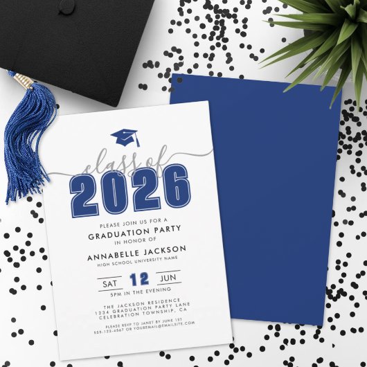 Invitation Fête de remise de diplômes simple moderne bleu