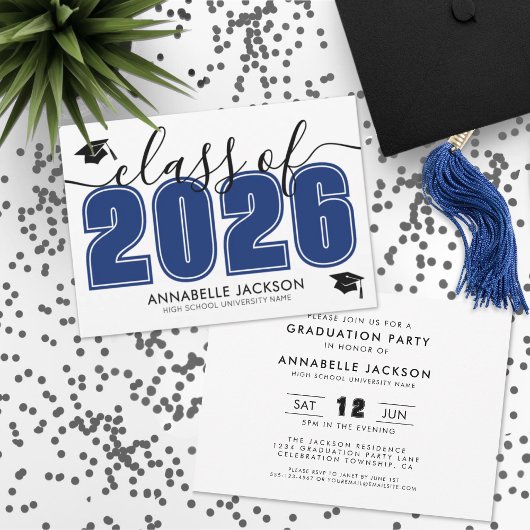 Invitation Fête de remise de diplômes simple moderne bleu