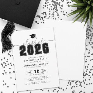 Invitation Fête de remise de diplômes simple noir et blanc
