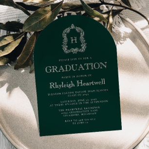Invitation Fête de remise des diplômes à crête de monogramme 