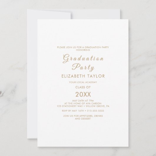 Invitation Fête de remise des diplômes avec calligraphie doré (Devant)