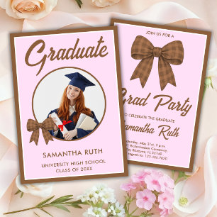 Invitation Fête de remise des diplômes avec nœud à carreaux m