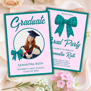Invitation Fête de remise des diplômes avec nœud en vichy sar