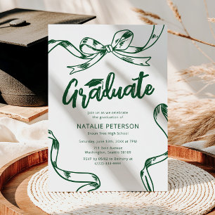 Invitation Fête de remise des diplômes avec nœud vert moderne
