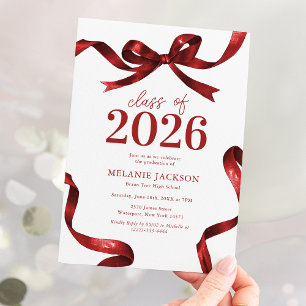 Invitation Fête de remise des diplômes avec un nœud rouge élé