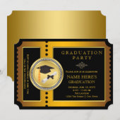 Invitation Fête de remise des diplômes billet noir et or (Devant / Derrière)