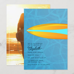 Invitation Fête de remise des diplômes de plage de surfeur tu