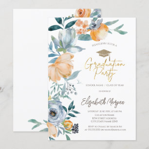 Invitation Fête de remise des diplômes Fleurs pastel aquarell