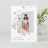 Invitation Fête de remise des diplômes Florale Aquarelle Beig (Debout devant)