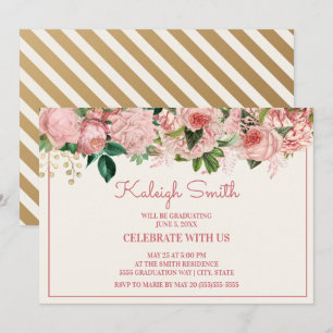 Invitation Fête de remise des diplômes florale rose pâle élég