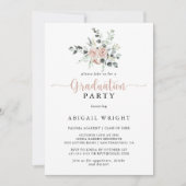 Invitation Fête de remise des diplômes florale rose poussiére (Devant)