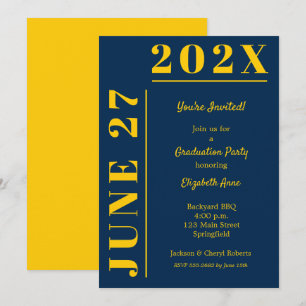 Invitation Fête de remise des diplômes jaune et bleu