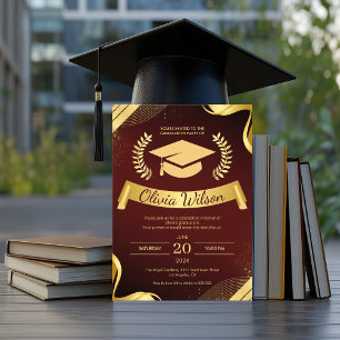Invitation Fête de Remise des Diplômes Luxe Rouge et Or